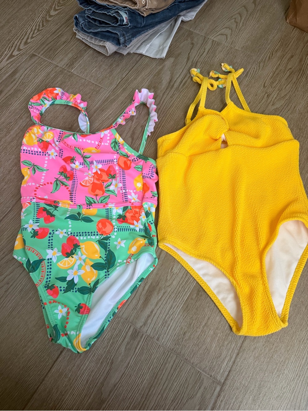 NWOT Tahari Girls Lot of 2 One-Piece Swimsuits Size 7 Floral Multicolor Yellow